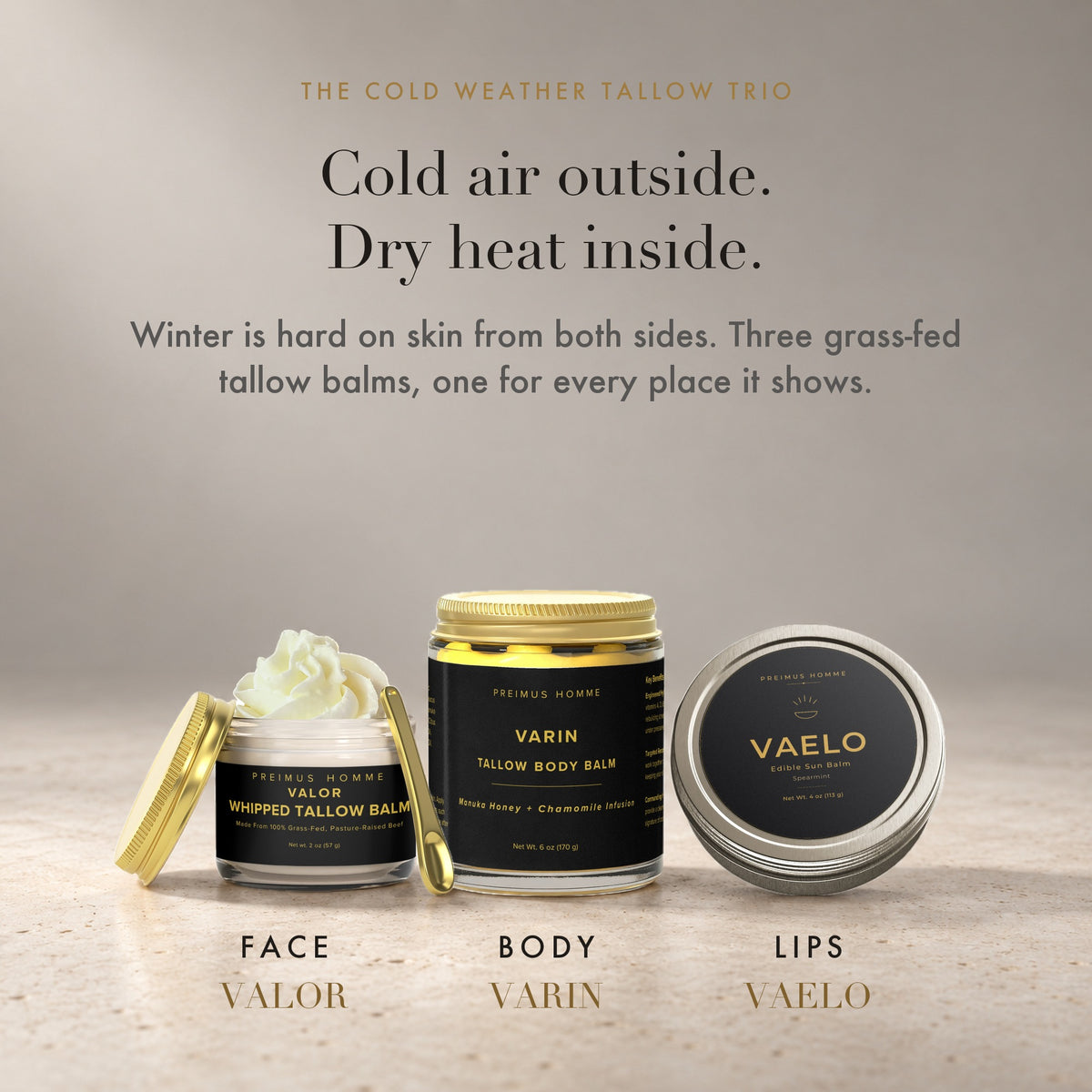 Why winter: VALOR for face, VARIN for body, VAELO for lips