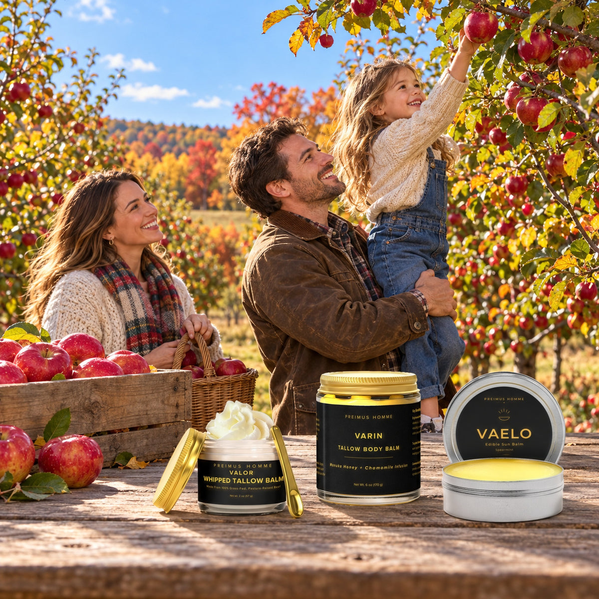Family apple picking with VALOR, VARIN and VAELO