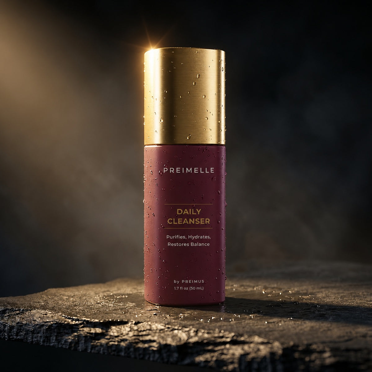 PREIMELLE Daily Cleanser on dark stone