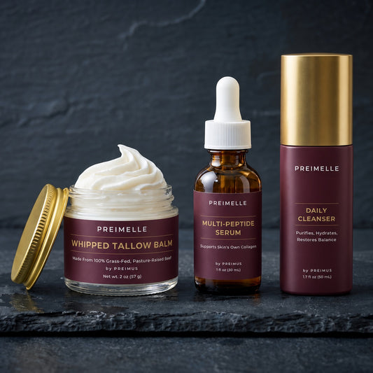 PREIMELLE REBUILD System: Whipped Tallow Balm, Multi-Peptide Serum and Daily Cleanser